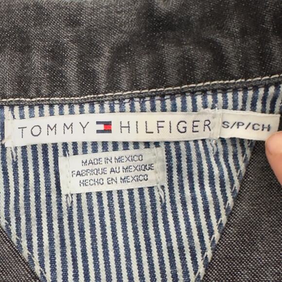 Y2K Tommy Hilfiger Dark Wash Denim Jacket Women’s Small Contrast Stitching - Picture 3 of 16